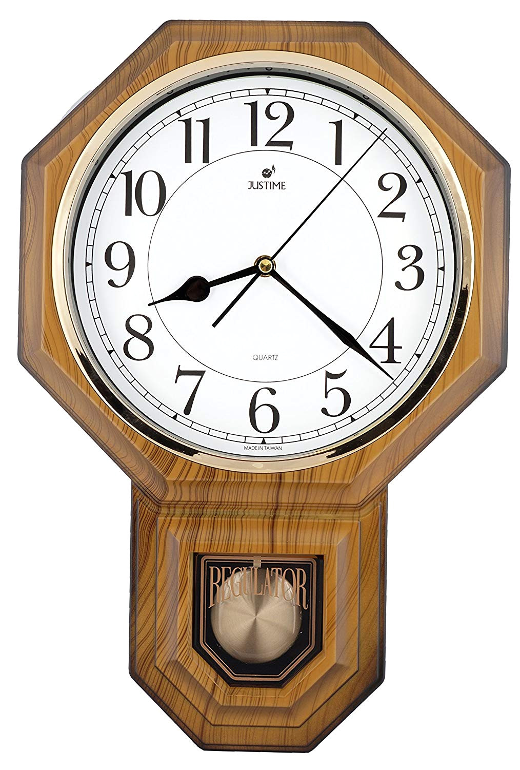 amazon com traditional schoolhouse easy to read pendulum wall clock chimes every hour with westminster melody made in taiwan 4aa batteries included