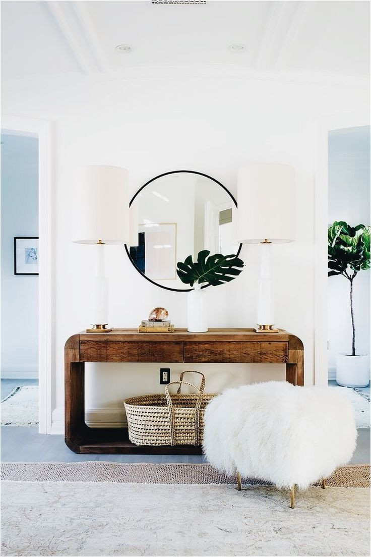 entryway table with brown and green accents