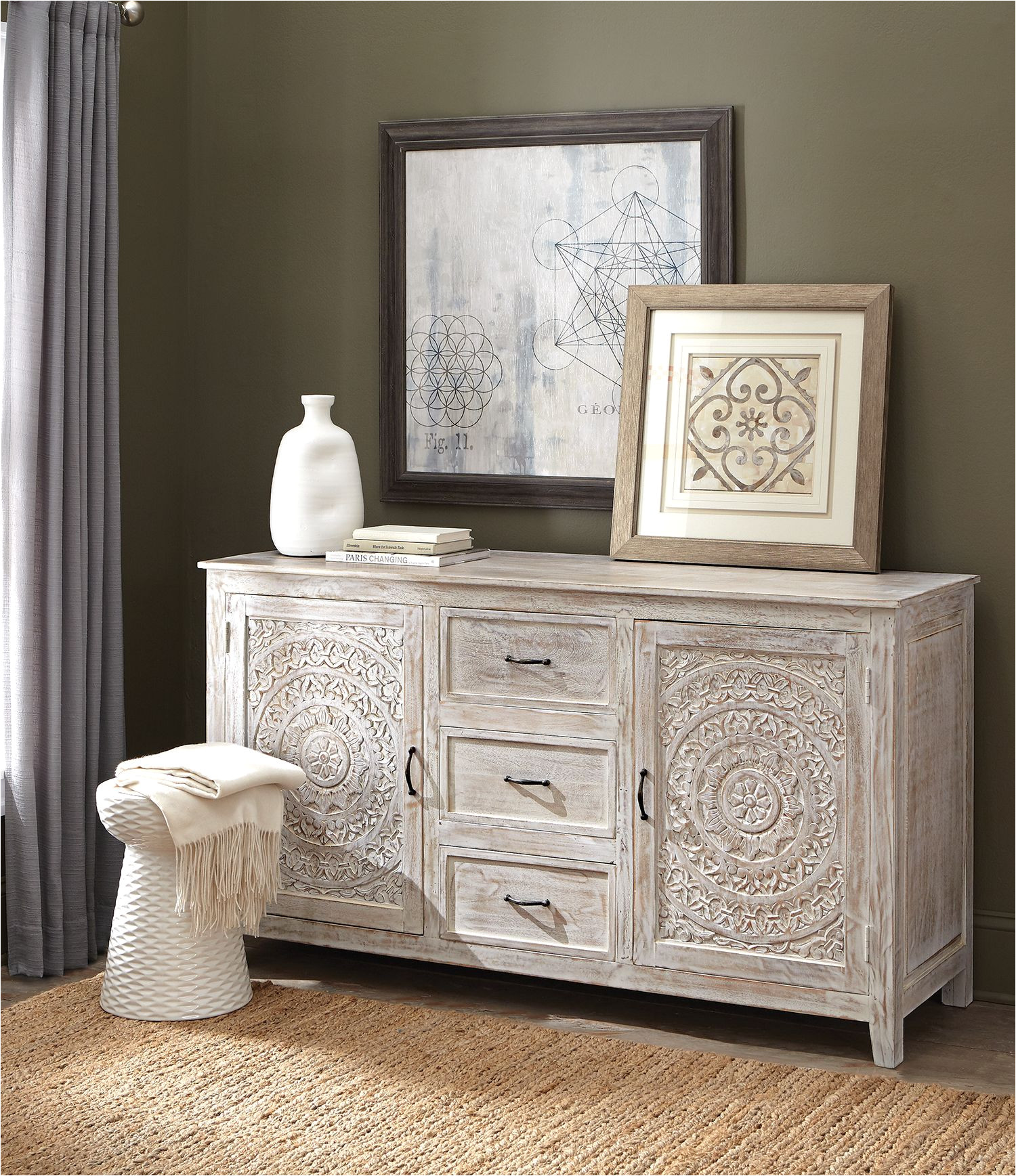 lots of storage and style loving our chennai dresser for the bedroom a detailed design on the doors gives it standout appeal a gorgeous whitewash finish