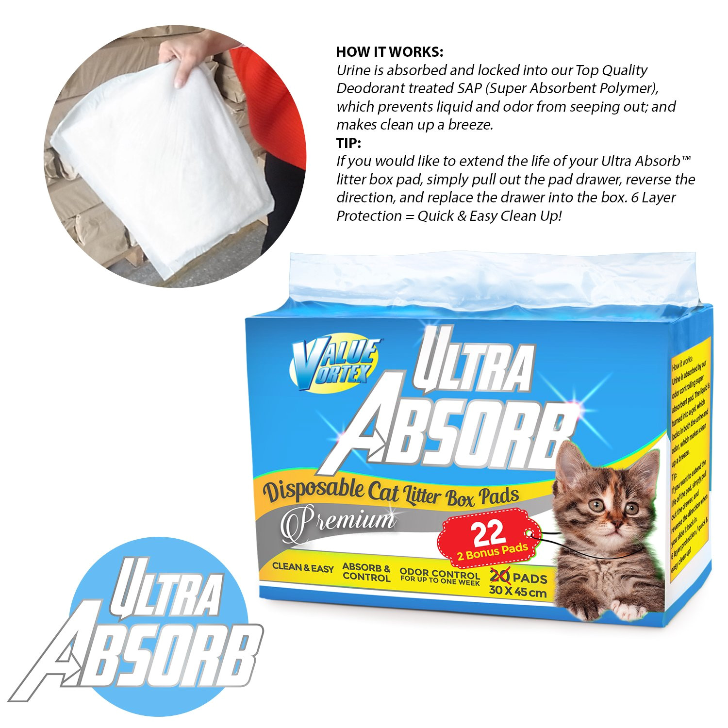 amazon com ultra absorb premium generic cat pad refills for breeze litter box system 22 pad bonus pack pet supplies