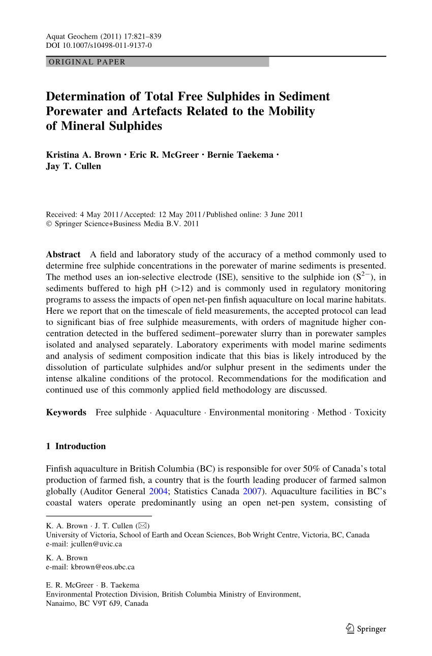 pdf determination of total free sulphides in sediment porewater and artefacts related to the mobility of mineral sulphides