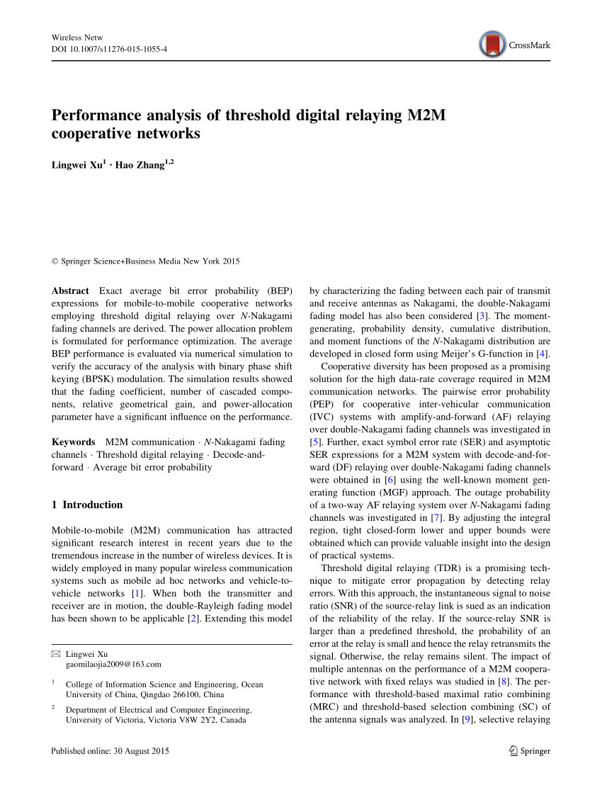 pdf performance analysis of threshold digital relaying m2m cooperative networks