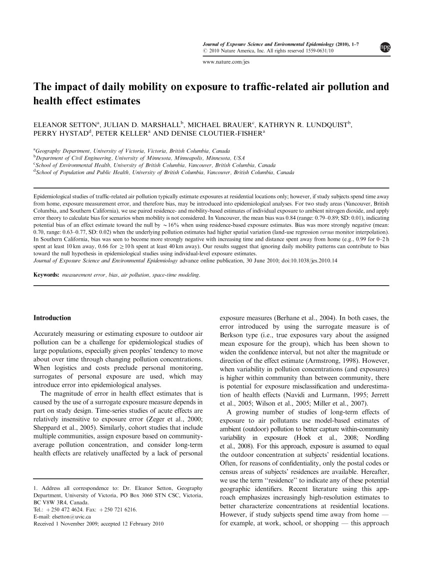 pdf the impact of daily mobility on exposure to traffic related air pollution and health effect estimates