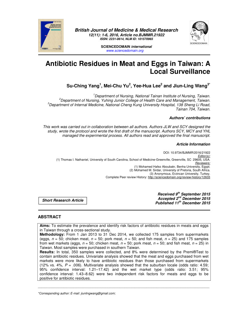 pdf antibiotic residues in meat and eggs in taiwan a local surveillance