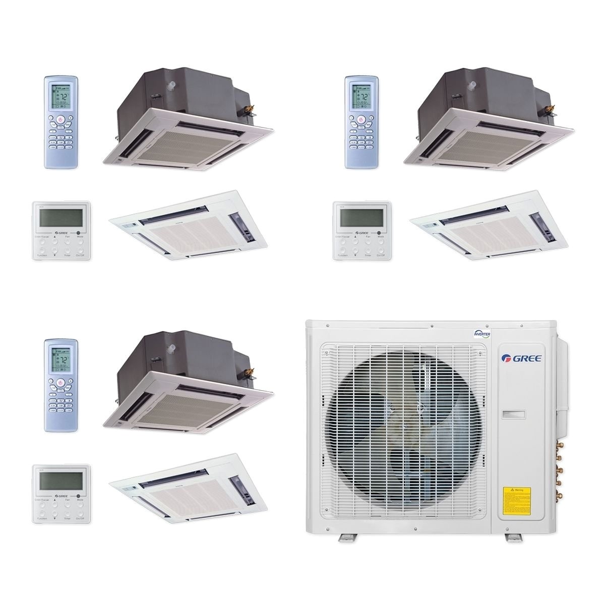 shop gree multi30ccas307 30 000 btu multi21 tri zone ceiling cassette mini split a c heat pump 208 230v 12 12 18 a c heater free shipping today