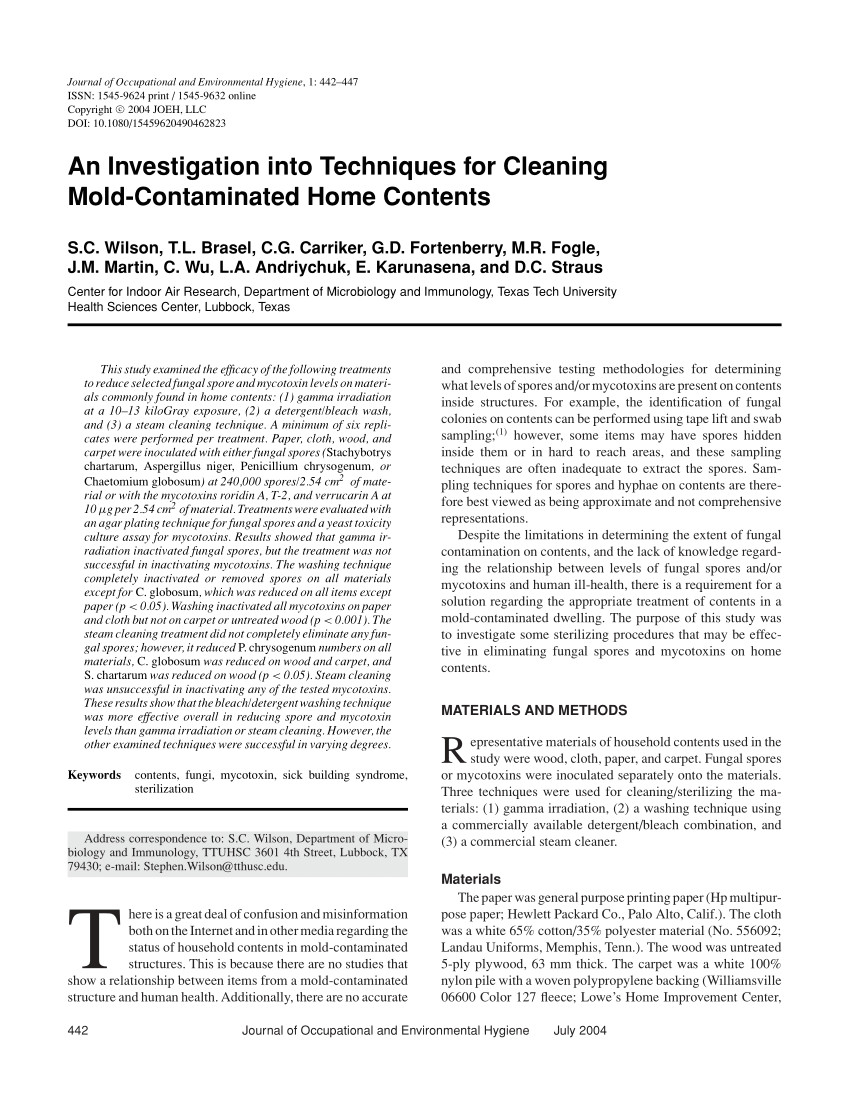 pdf an investigation into techniques for cleaning mold contaminated home contents