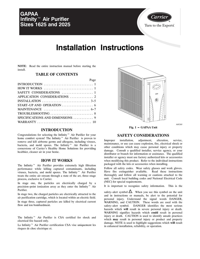 installation instructions gapaa infinity sizes 1625 and 2025 manualzz com