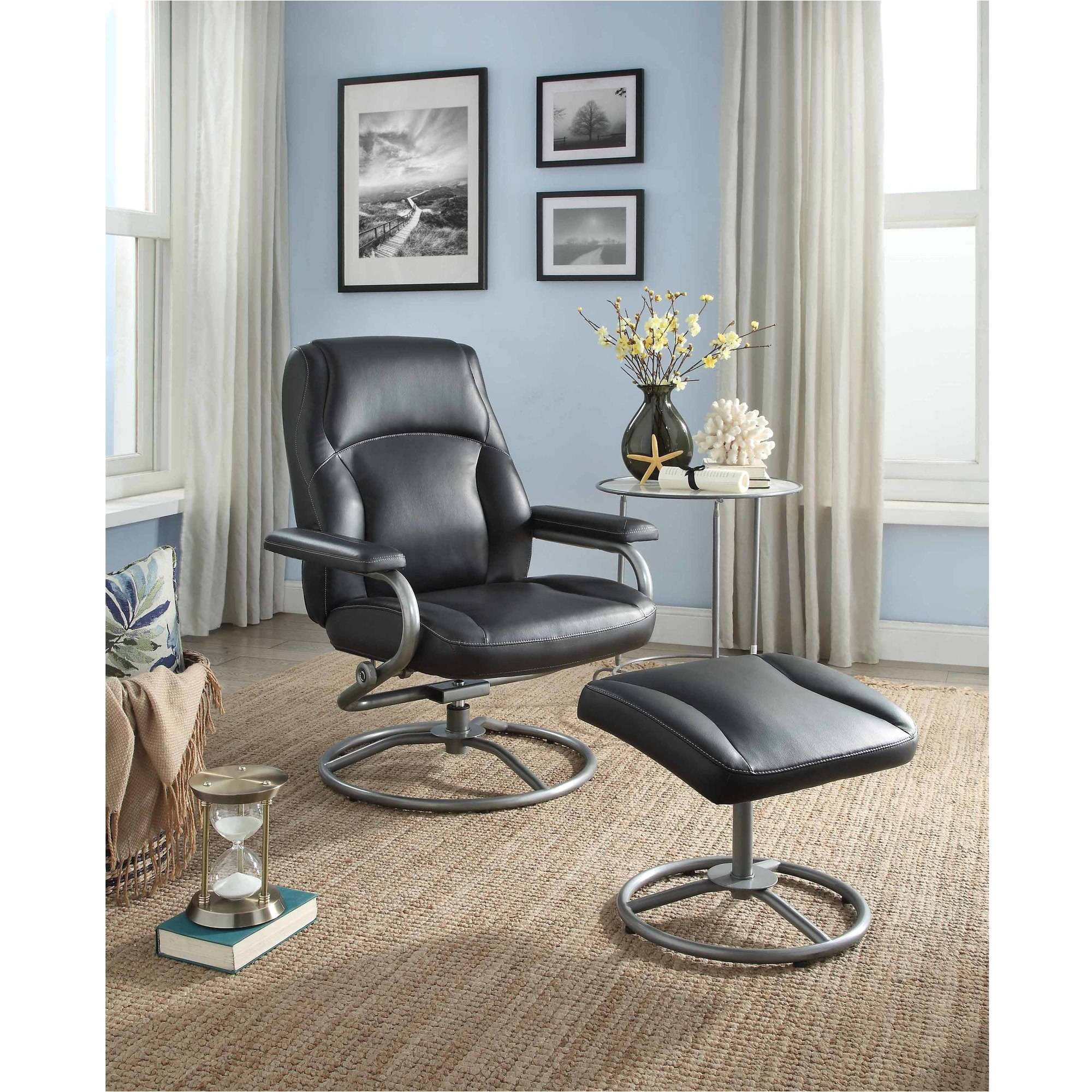 mainstays plush pillowed recliner swivel chair and ottoman set multiple available colors walmart com