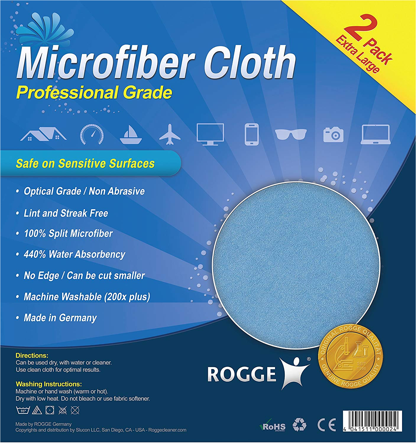 rogge professional microfiber cloth 2 pack optical grade lint free extra large 15x15in washable cuttable designed for cleaning sensitive