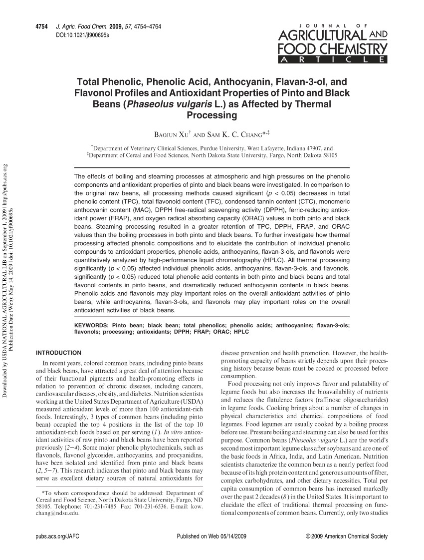 pdf total phenolic phenolic acid anthocyanin flavan 3 ol and flavonol profiles and antioxidant properties of pinto and black beans phaseolus vulgaris