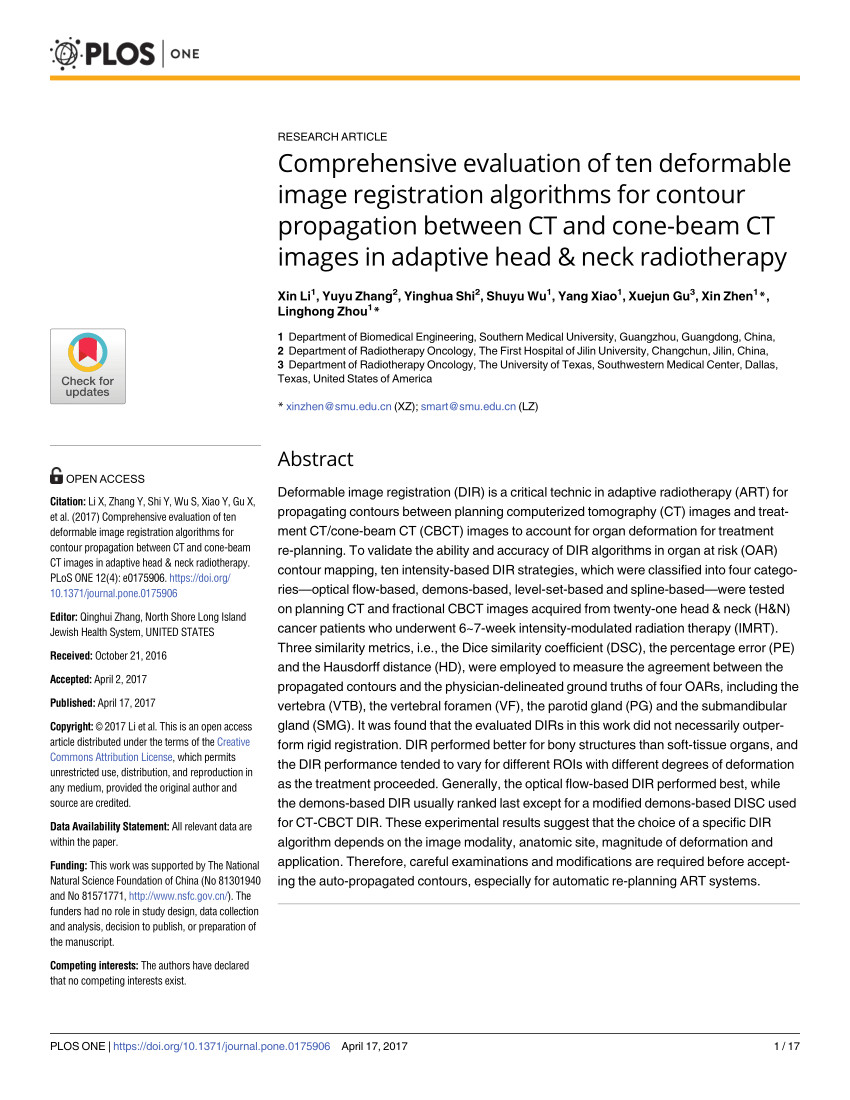 pdf comprehensive evaluation of ten deformable image registration algorithms for contour propagation between ct and cone beam ct images in adaptive head