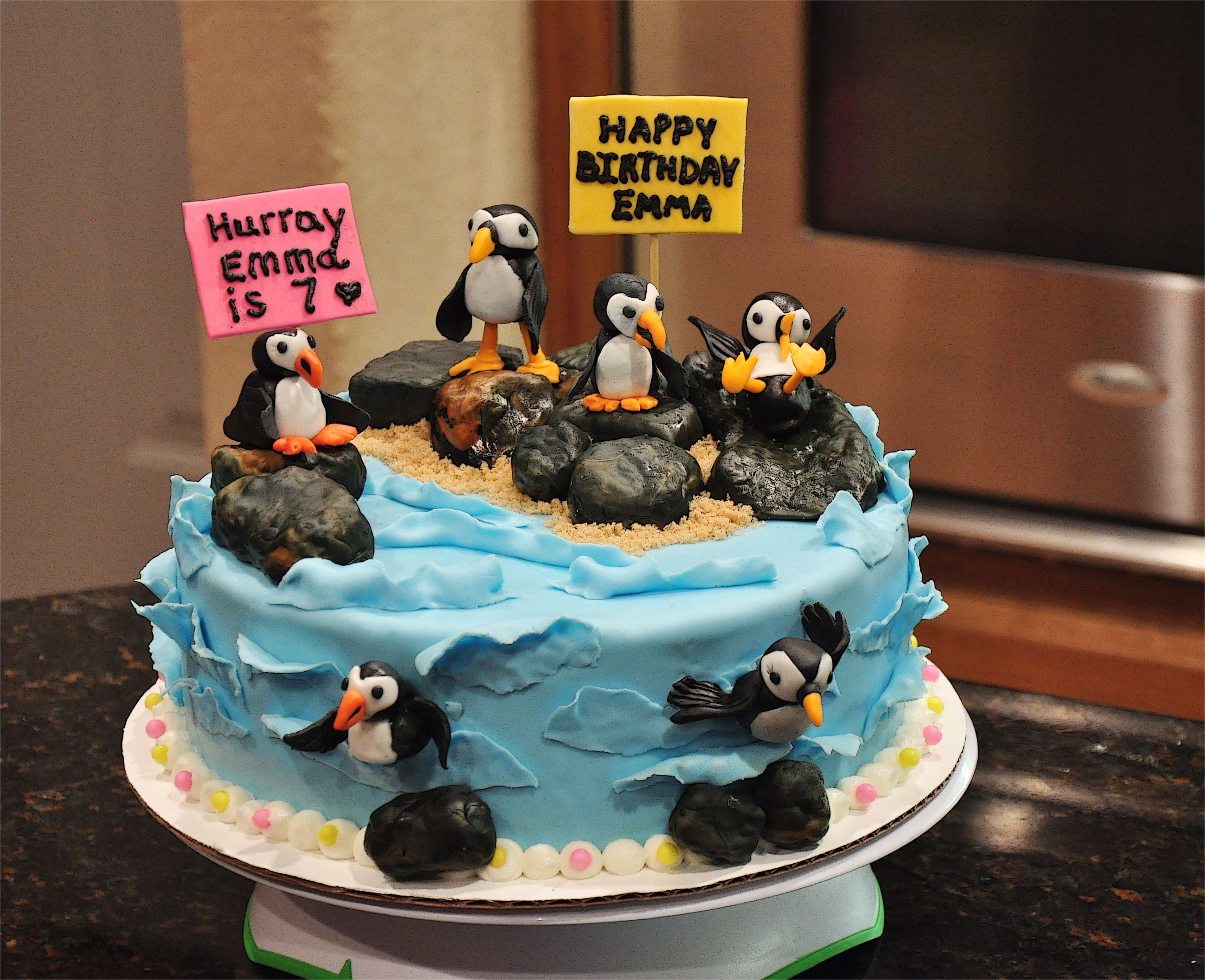 puffins on the ocean birthday cake all decorations totally edible rocks are made from rice krispie treats covered with marshmallow fondant