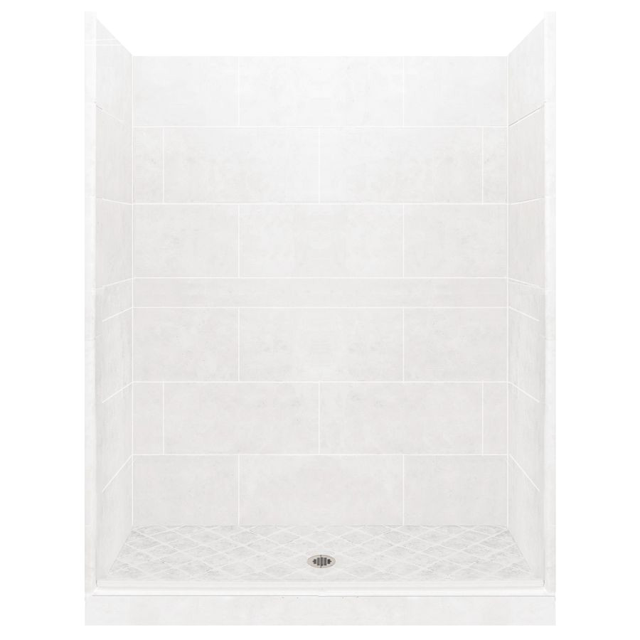 american bath factory monterey light solid surface wall stone composite floor 10 piece alcove shower kit common 36 in x 48 in actual 80 in x