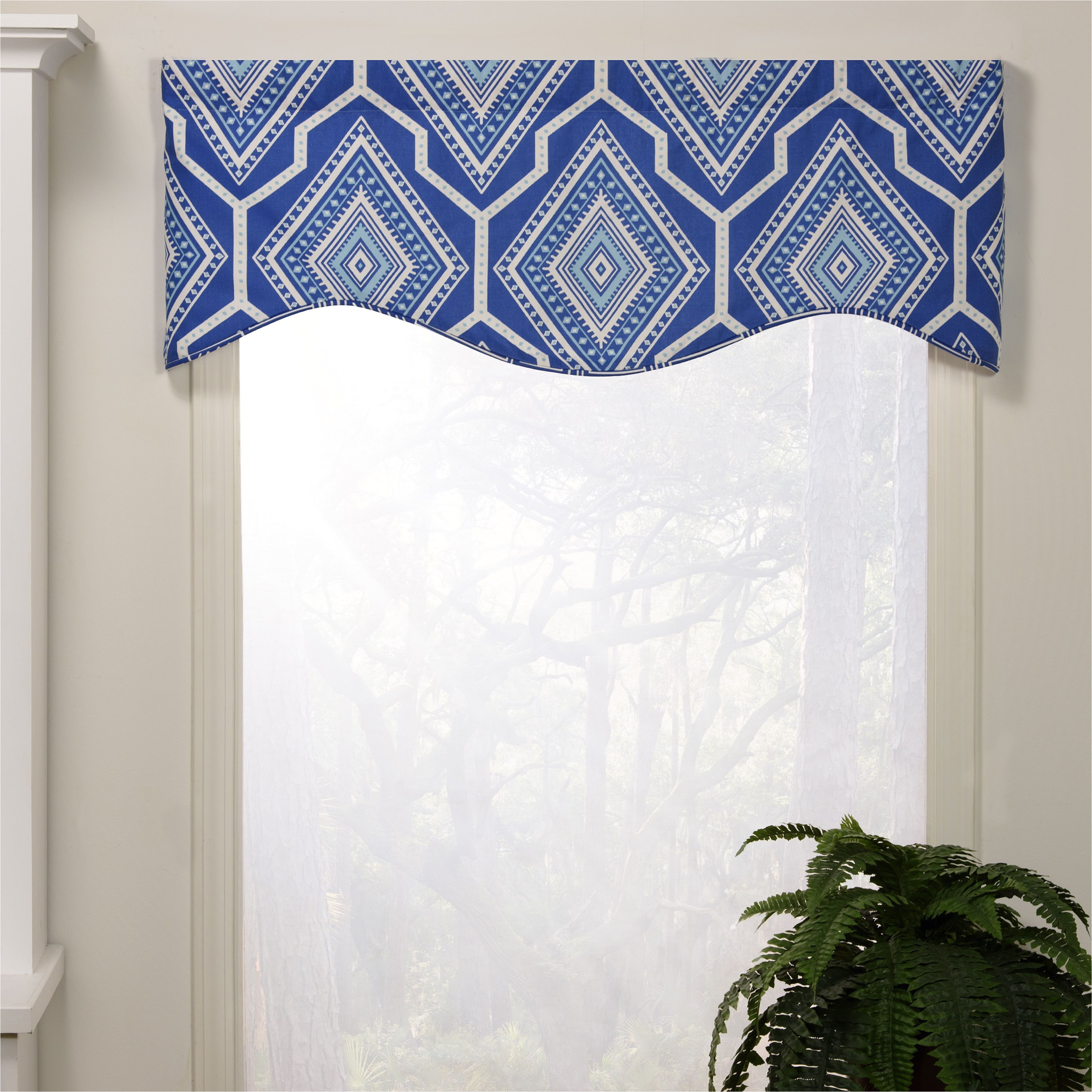 victor bryson shaped valance blue 100 cotton geometric