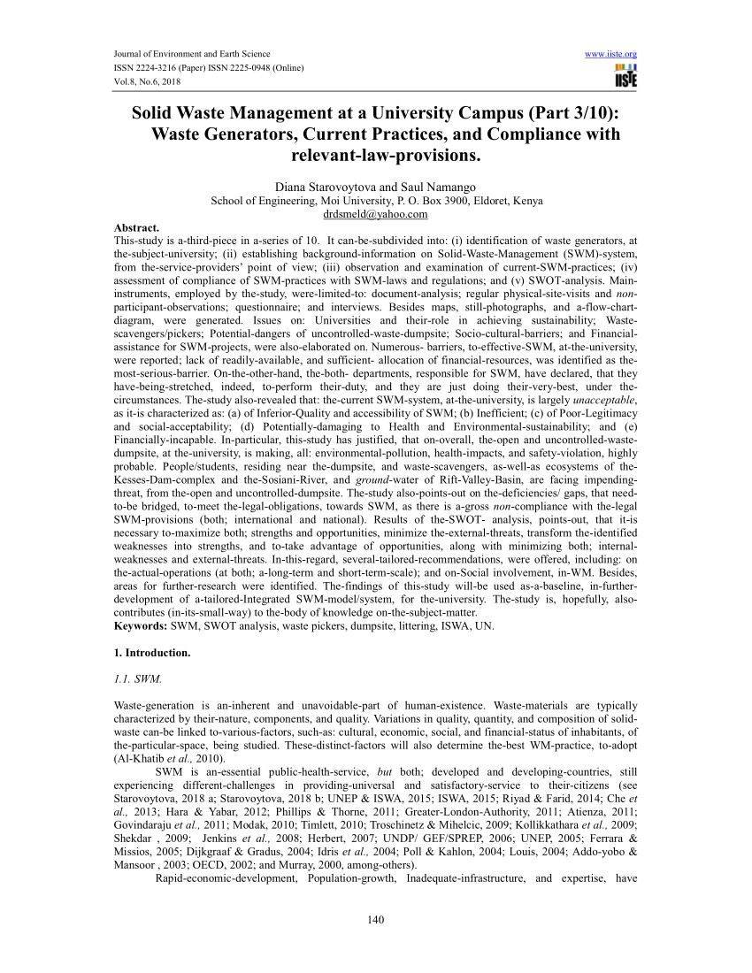 pdf solid waste management swm at a university campus part 1 10 comprehensive review on legal framework and background to waste management