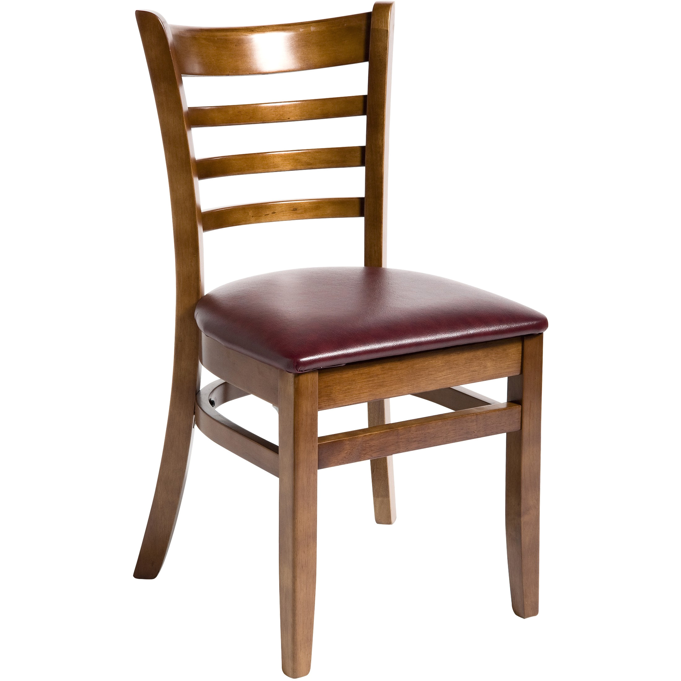 wood ladder back chair walnut finish with wine vinyl seat