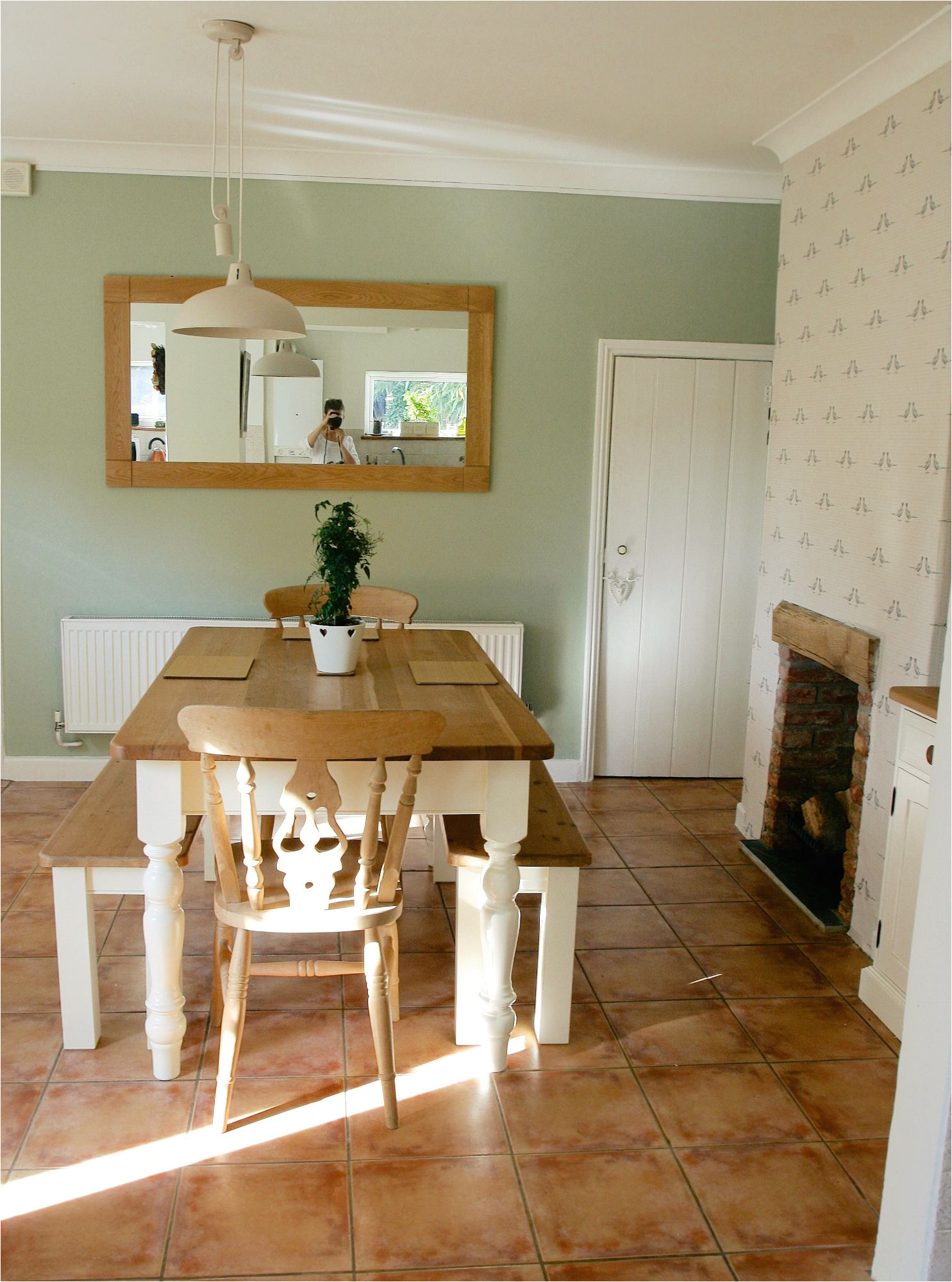 country inspired dining room beam fire place cream country pine dresser farrow ball vert de terre james white pine cream table bences