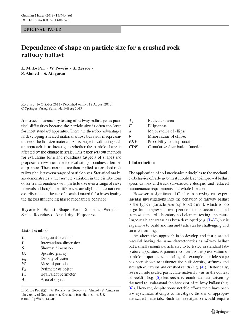 pdf dependence of shape on particle size for a crushed rock railway ballast