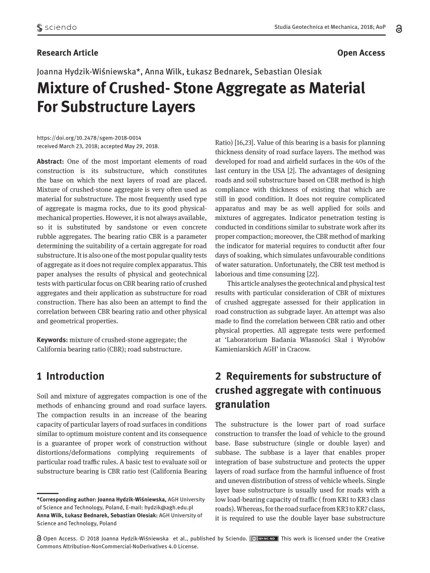 pdf mixture of crushed stone aggregate as material for substructure layers