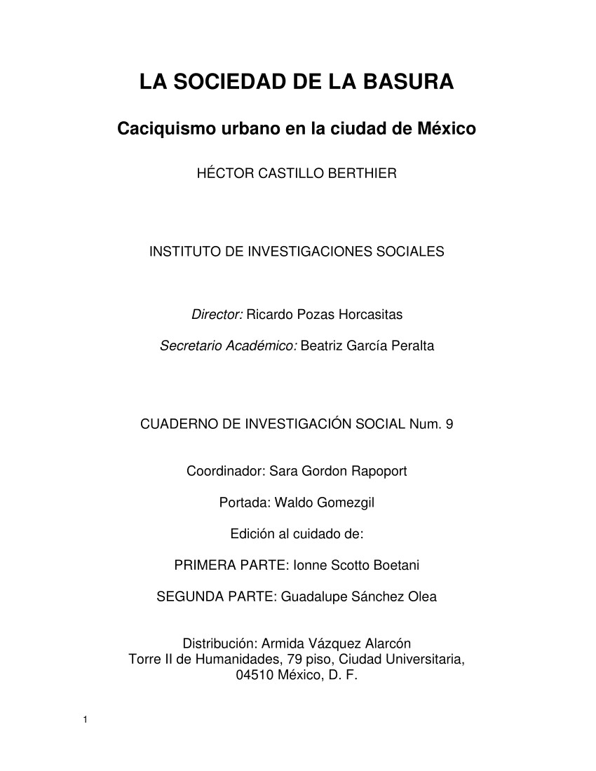 pdf la sociedad de la basura caciquismo urbano en la ciudad de mexico h f castillo berthier