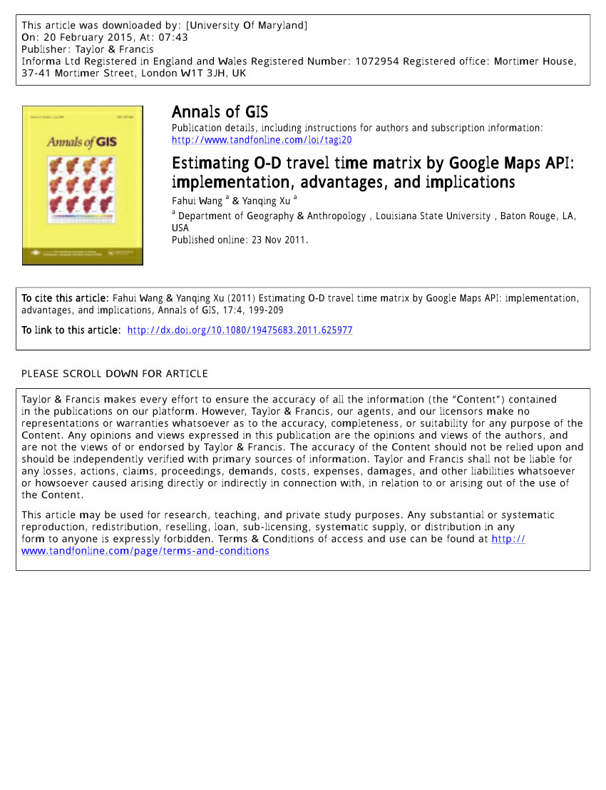 pdf estimating o d travel time matrix by google maps api implementation advantages and implications