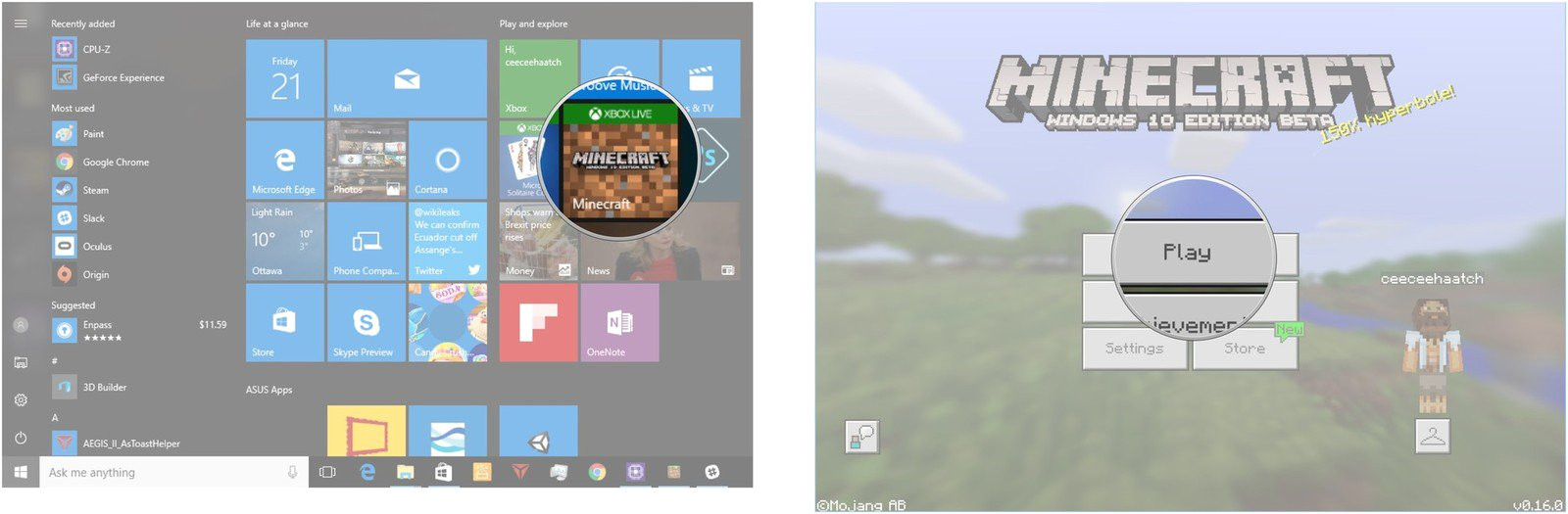 launch minecraft click play