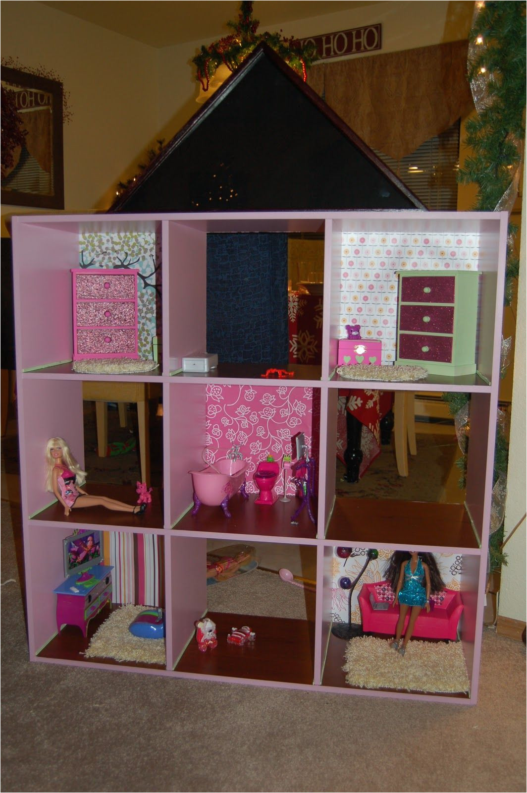 diy dvd shelf to barbie doll house for a roof we used a flag case from michael s craft store