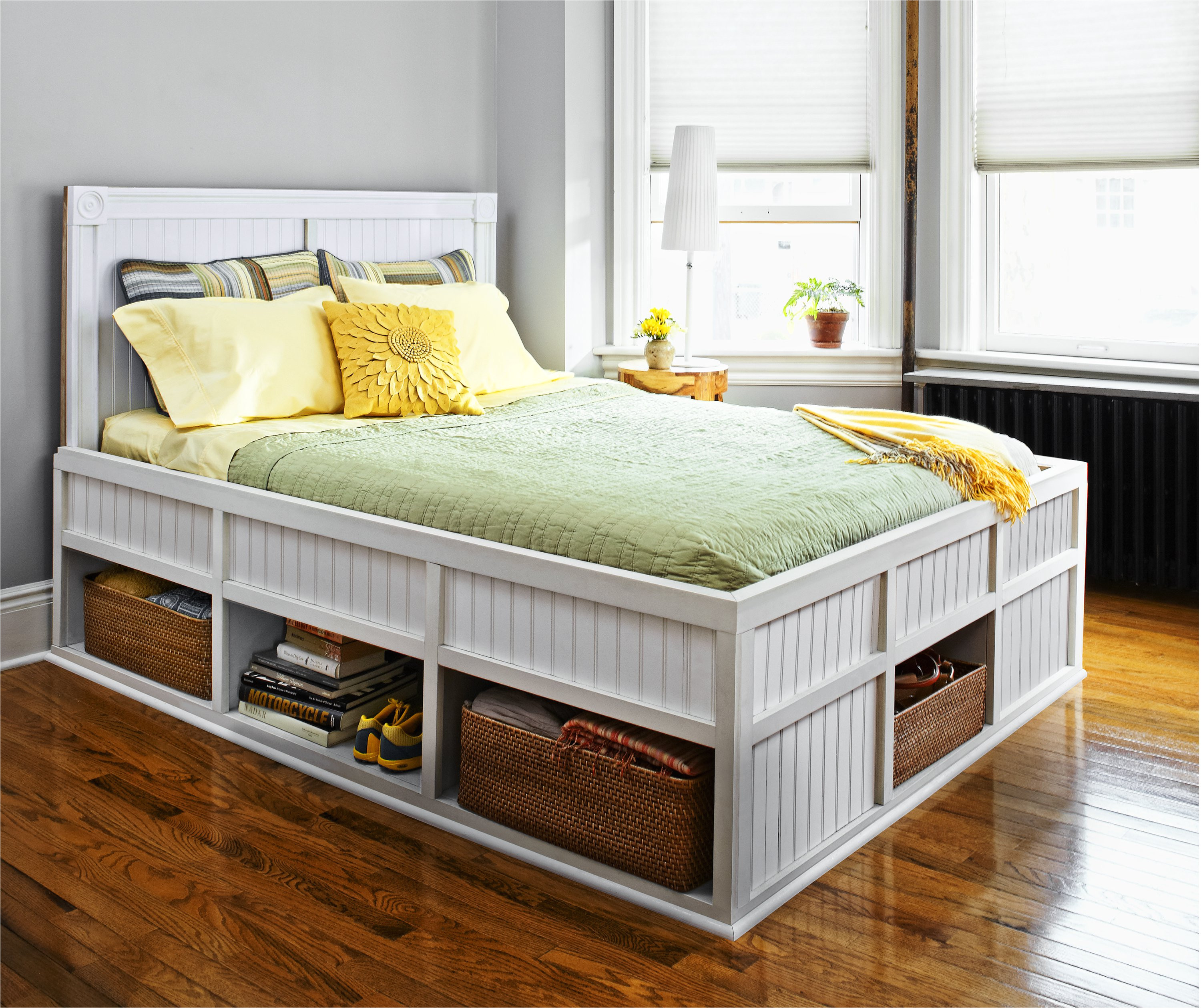 how to make a queen size bed frame with storage ideas