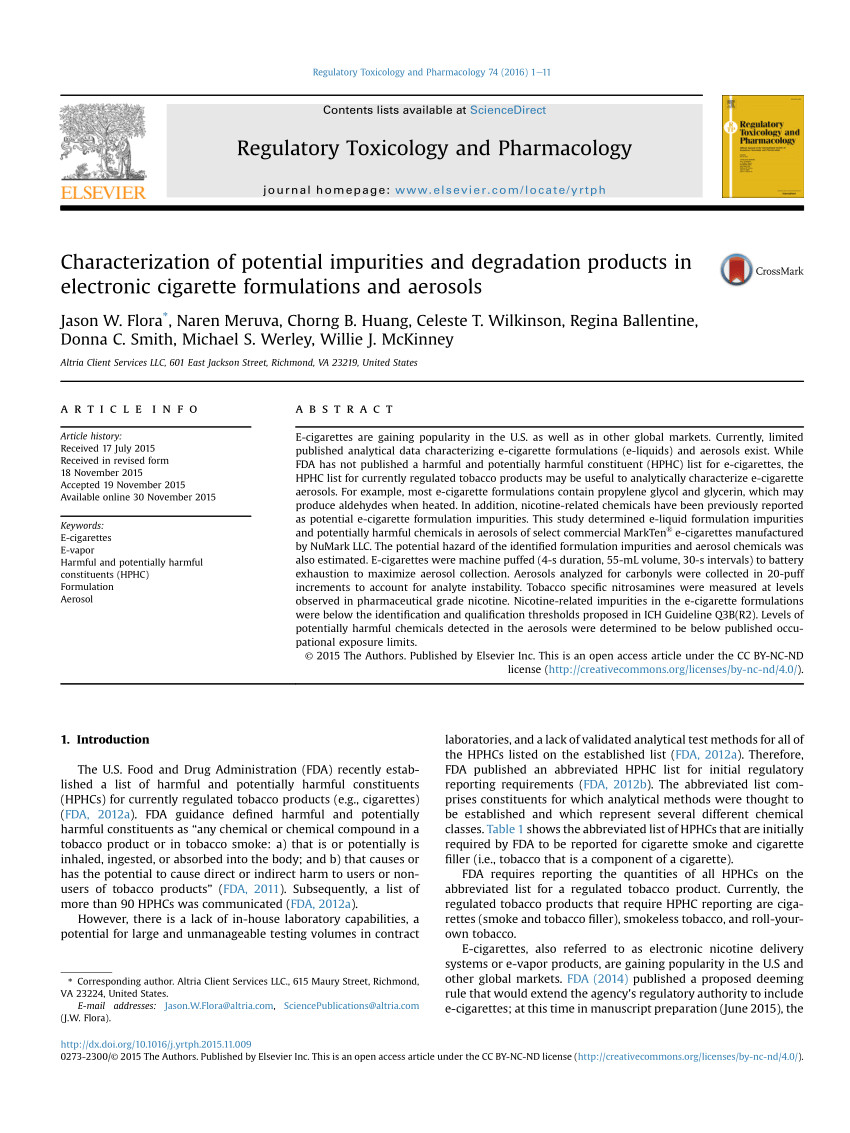 pdf characterization of potential impurities and degradation products in electronic cigarette formulations and aerosols