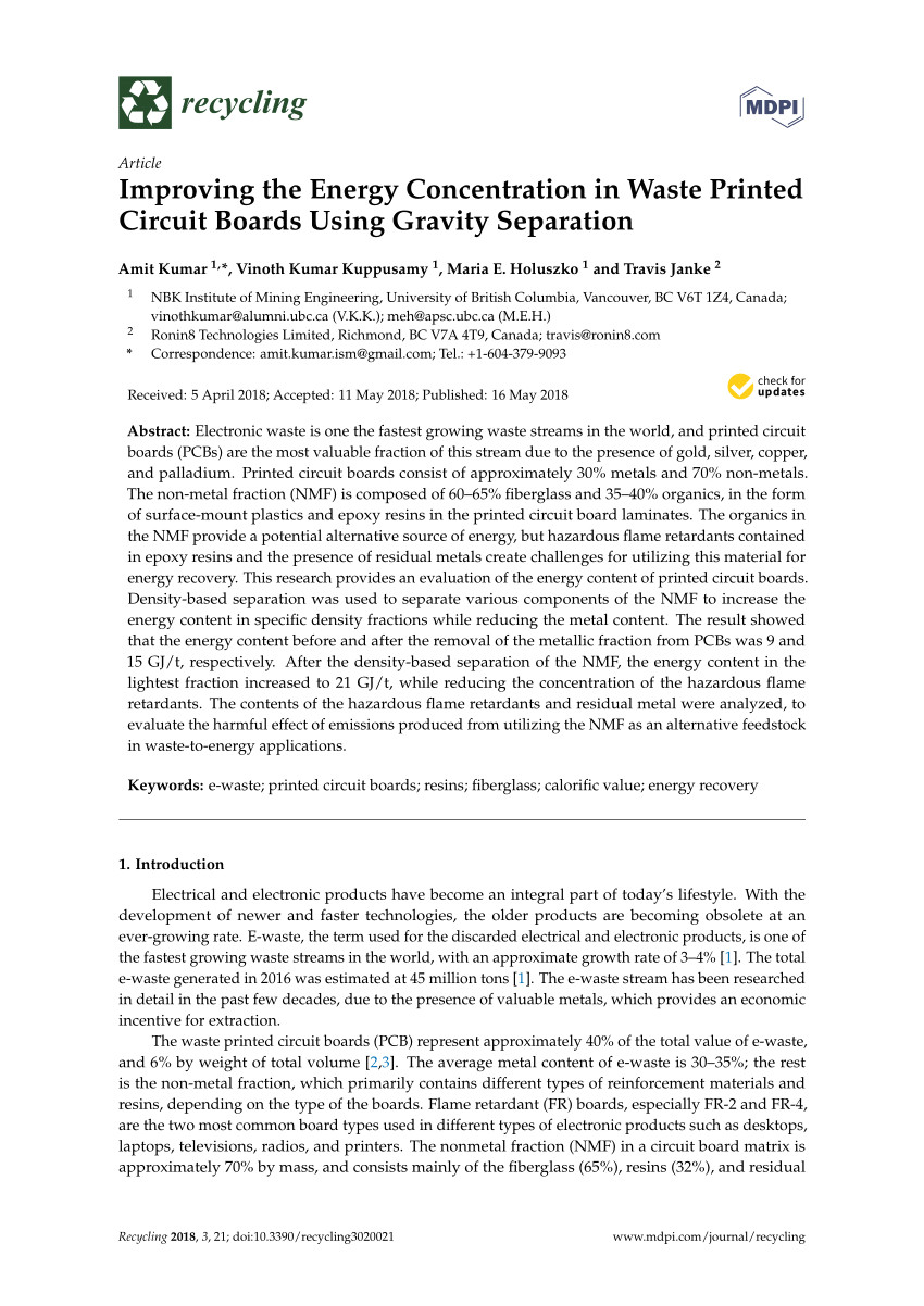 pdf use of gravity separation in metals concentration from printed circuit board scraps