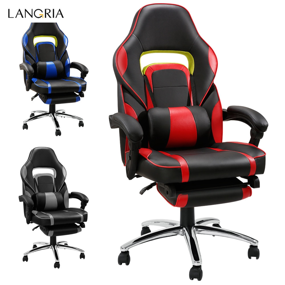 langria adjustable office chair ergonomic high back faux leather racing style reclining computer gaming executive paddedfootrest