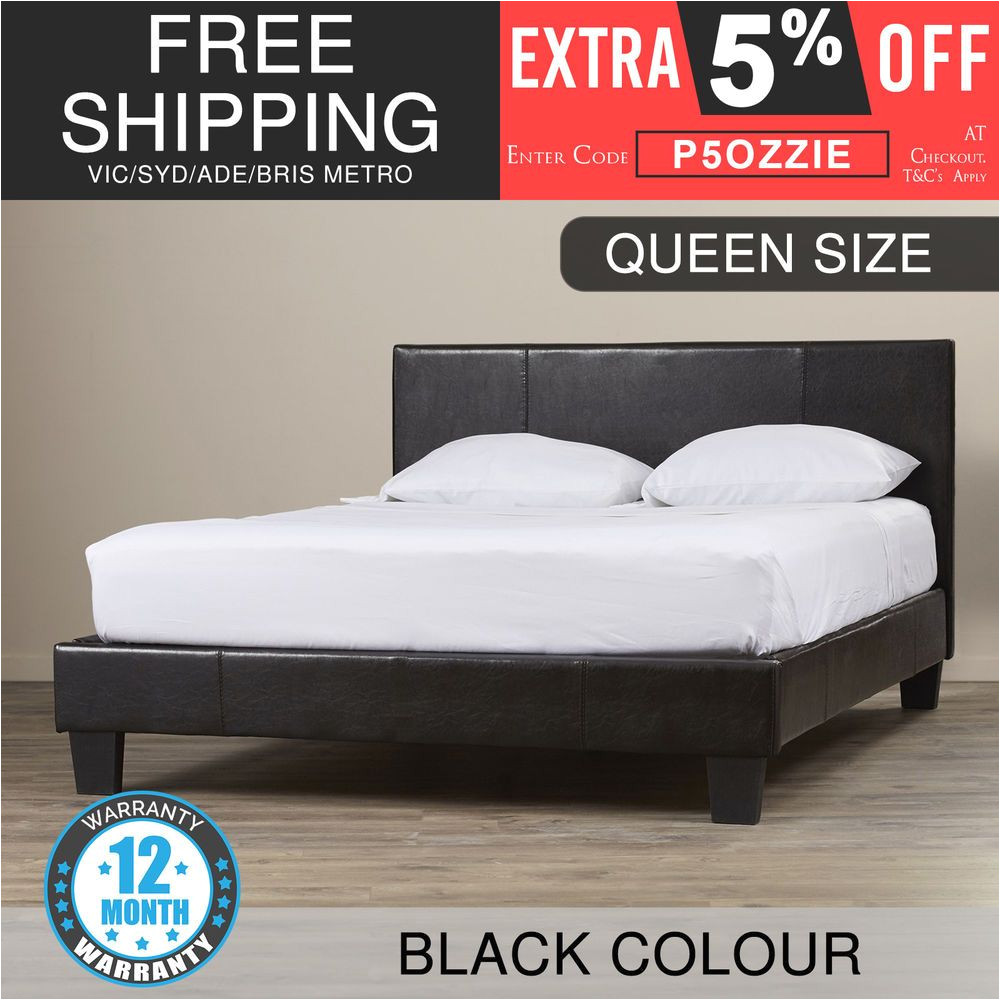 bed frame queen size pu leather sturdy wooden feet black mondeo