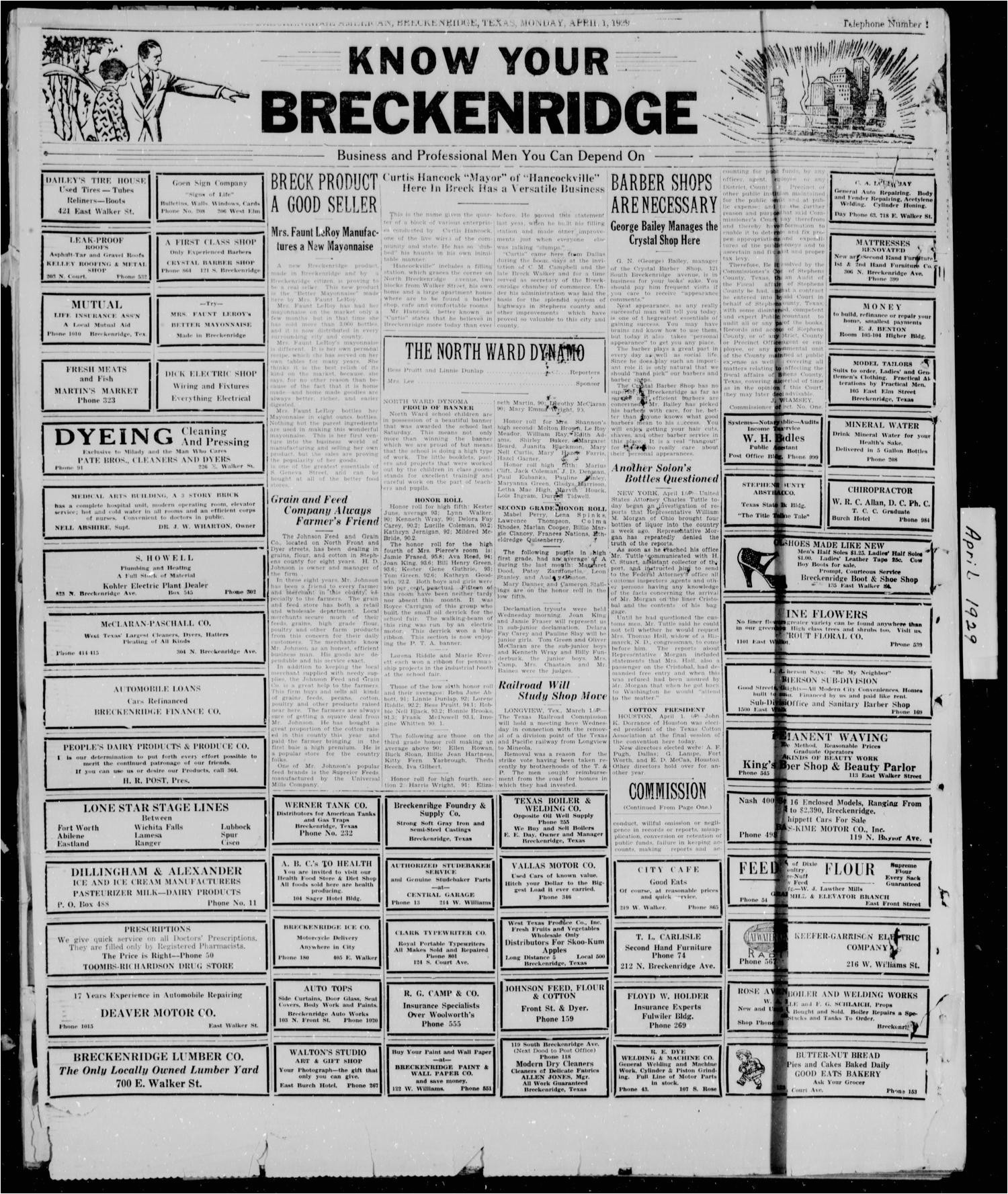 the breckenridge american breckenridge tex vol 9 no 127 ed 1 monday april 1 1929 page 6 of 6 the portal to texas history