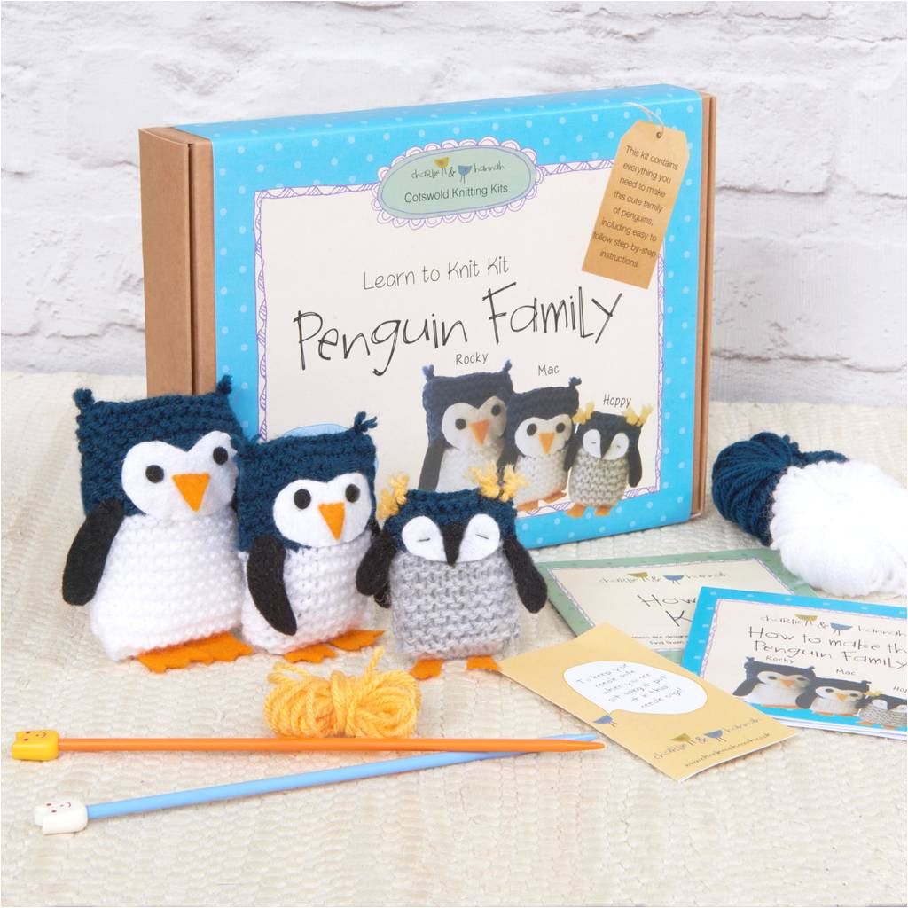 penguin family learn to knit kit