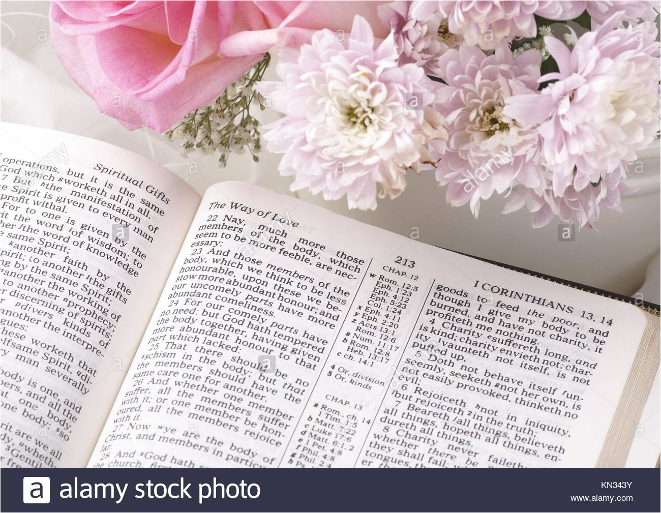 holy bible and flowers stock image