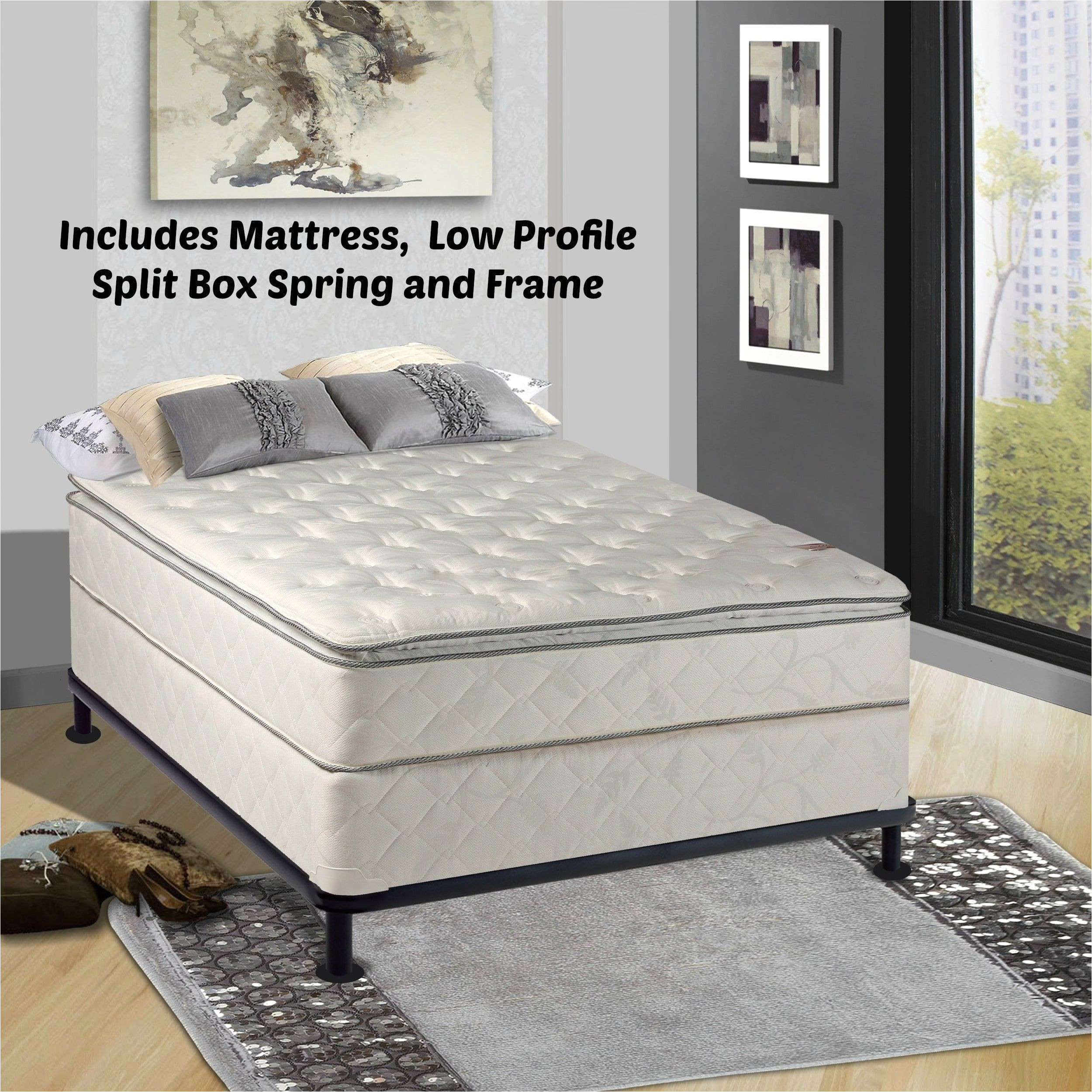 continental sleep medium plush pillowtop orthopedic type mattress and 5 inch semi flex box spring beige fabric