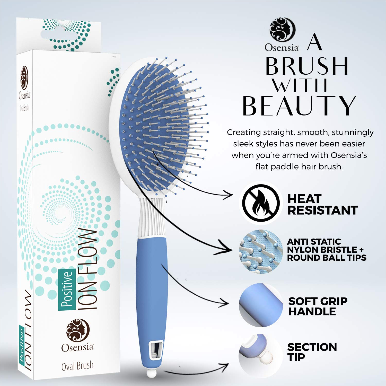 amazon com professional gentle detangler brush oval hair ionic brush with anti static nylon bristles for all hair types by osensia beauty