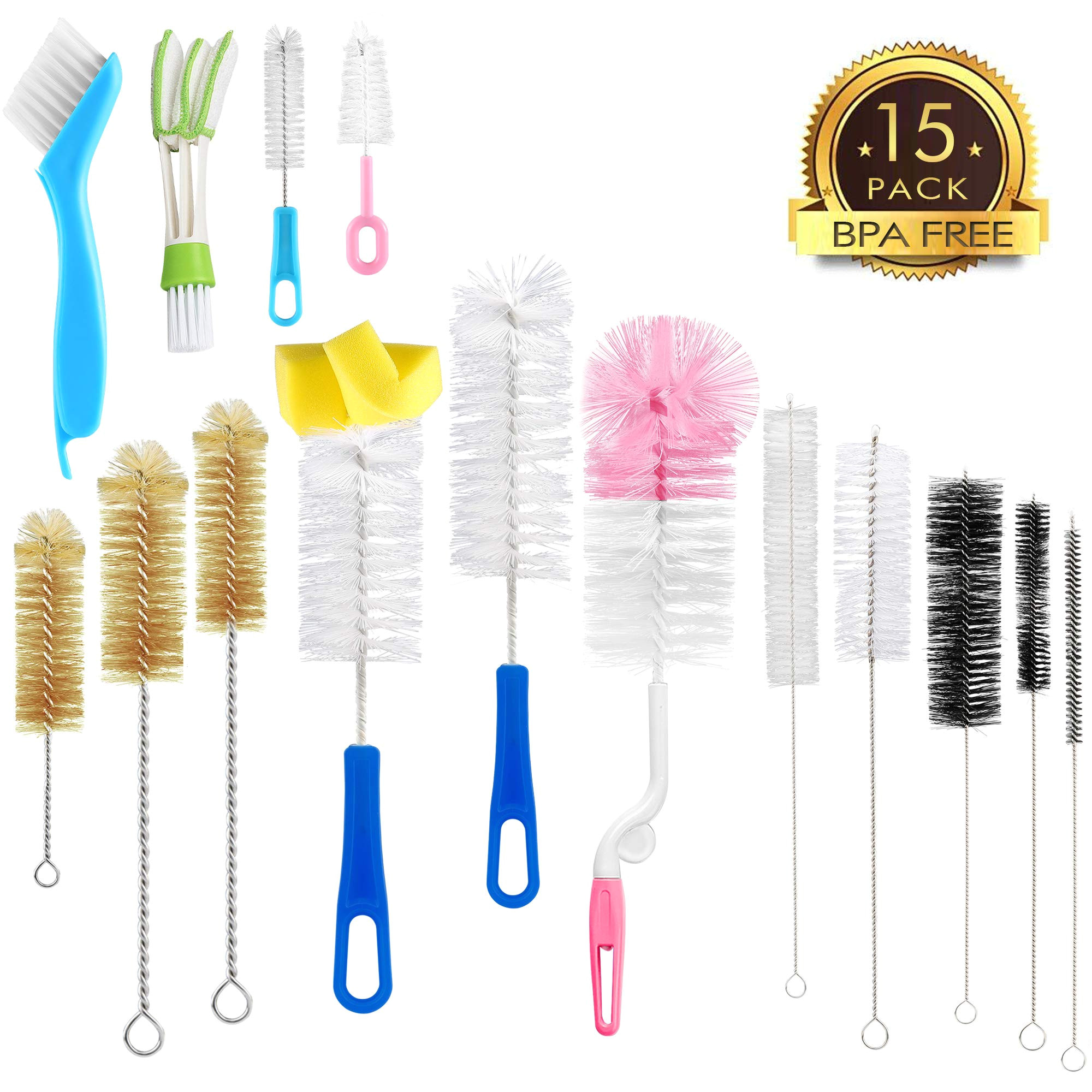 15pcs food grade multipurpose cleaning brush set lab cleaning brushes include straw brush