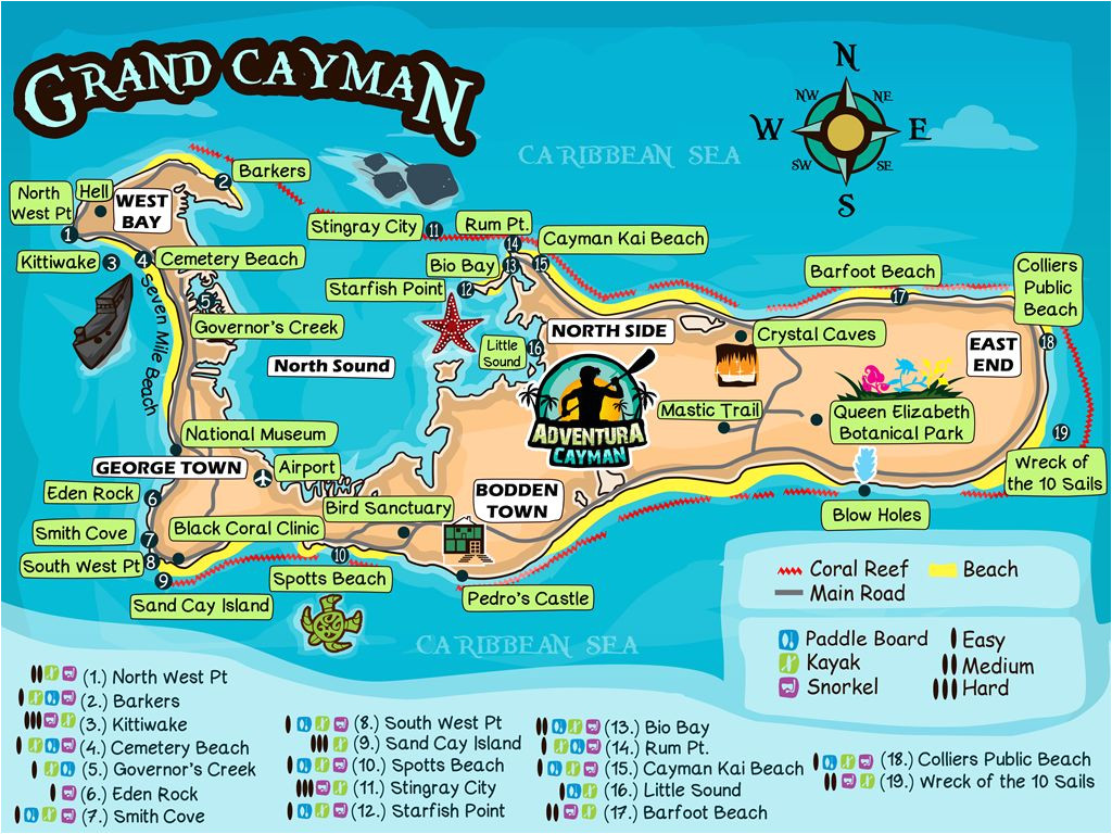 grand cayman map tour travel kayakrental bicyclerental vacation cayman grandcayman adventure snorkelgear snorkeling