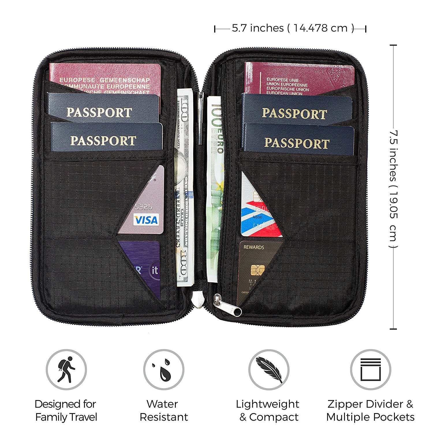 amazon com travel wallet family passport holder w rfid blocking document organizer case passport wallets