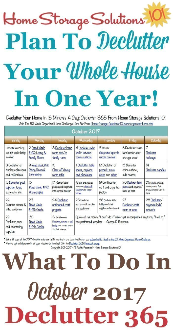 free printable october 2017 decluttering calendar with daily 15 minute missions follow the entire declutter