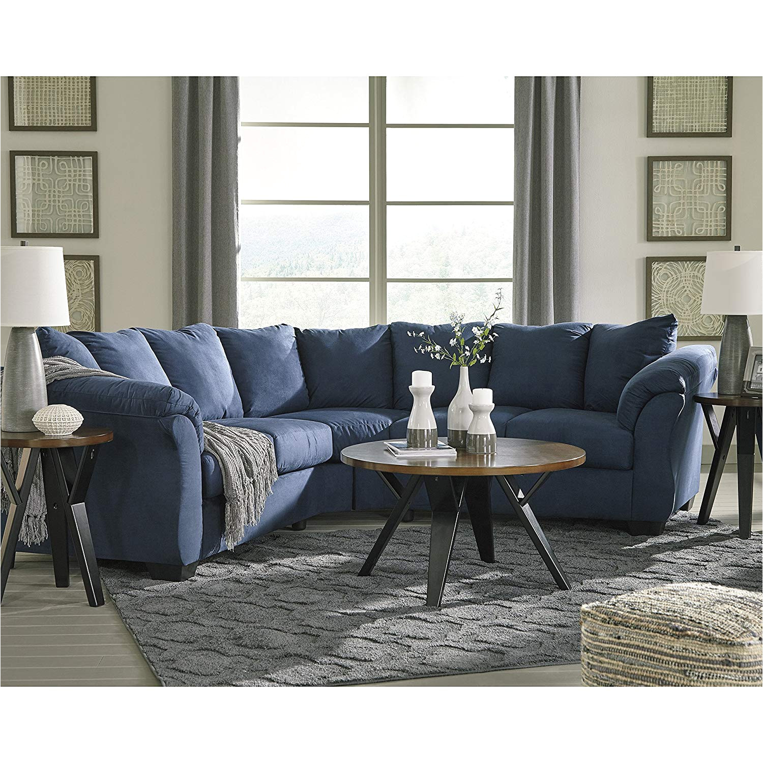 amazon com flash furniture signature design by ashley darcy sectional in blue microfiber kitchen dining