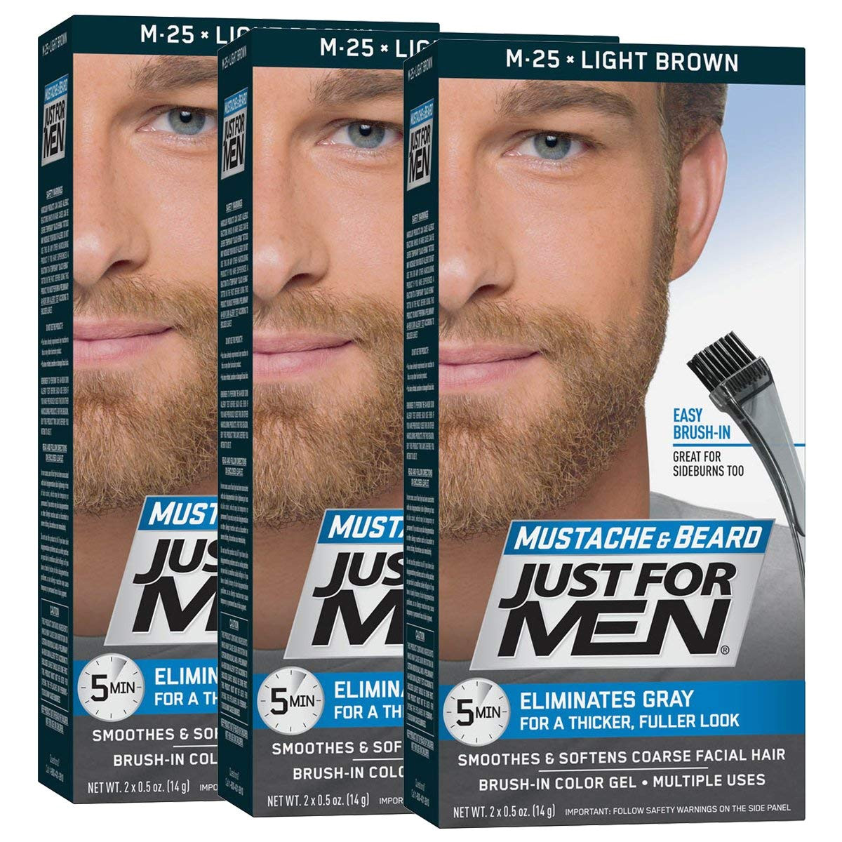 amazon com just for men mustache beard brush in color gel light brown pack of 3 chemical hair dyes beauty