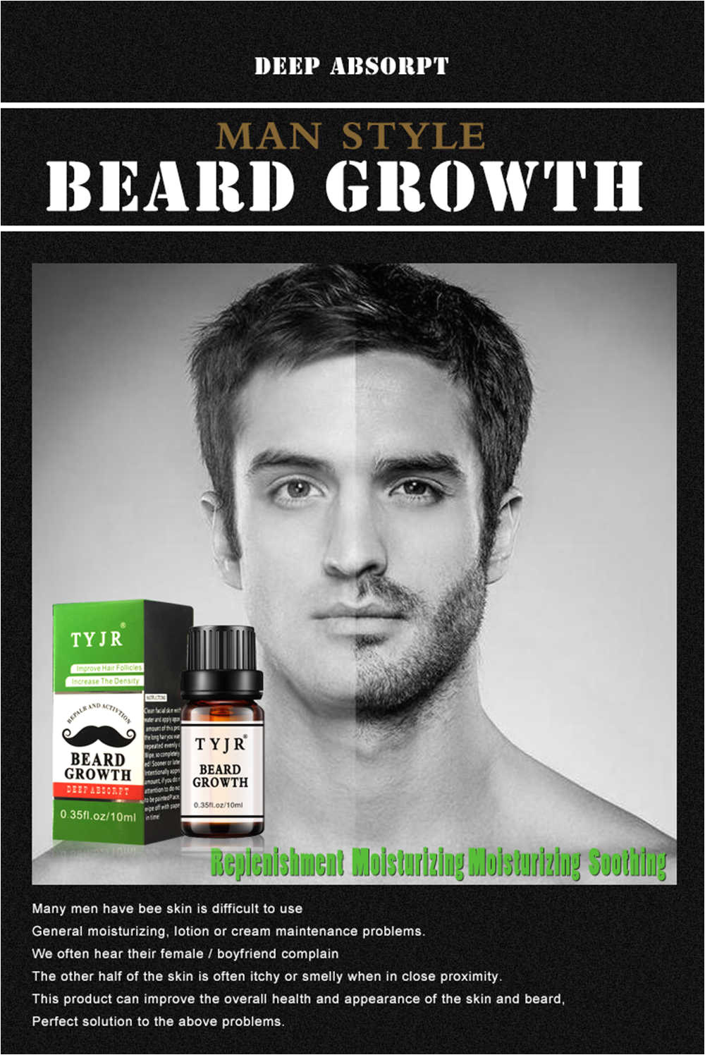 1 bottle 10ml men s improvement beard care nourishing fluid natural hair durable whiskers beard conditioner modeling