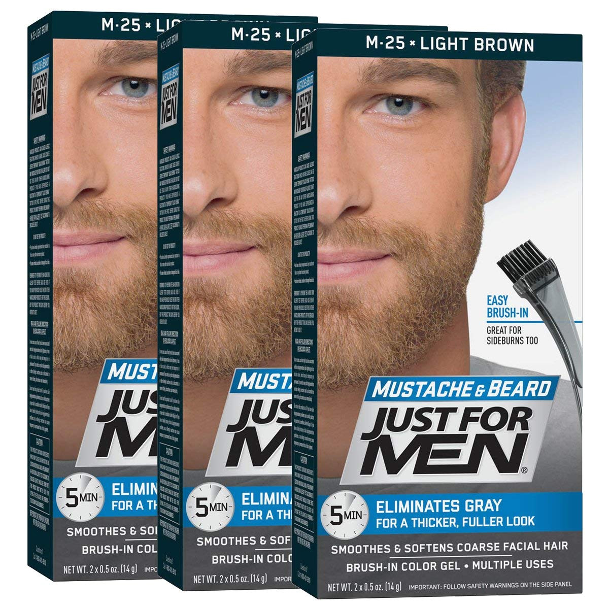 amazon com just for men mustache beard brush in color gel light brown pack of 3 chemical hair dyes beauty