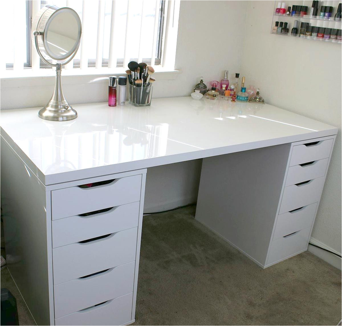 white minimalist makeup vanity and storage ikea linnmon and alex a long linnmon table top makes it easy to create a workspace for two ikea alex drawer