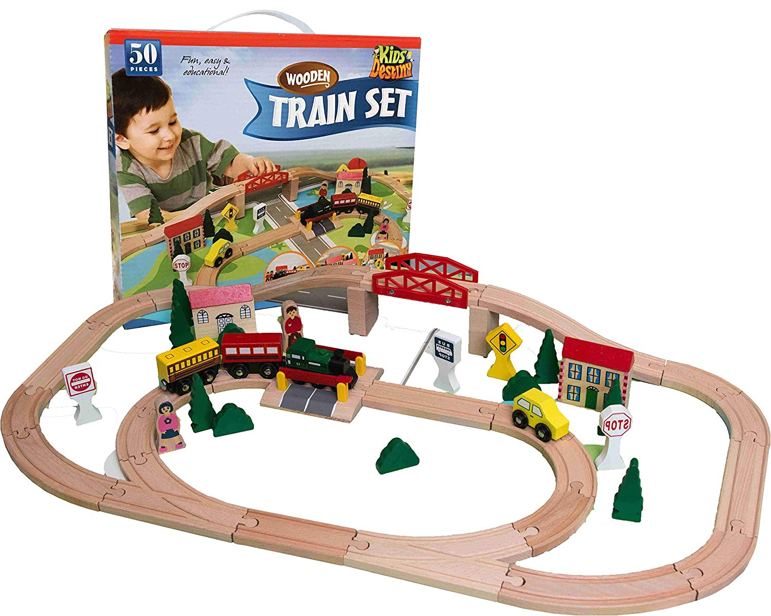 amazon com kids destiny wooden train set for thomas and brio 50 pieces toys games