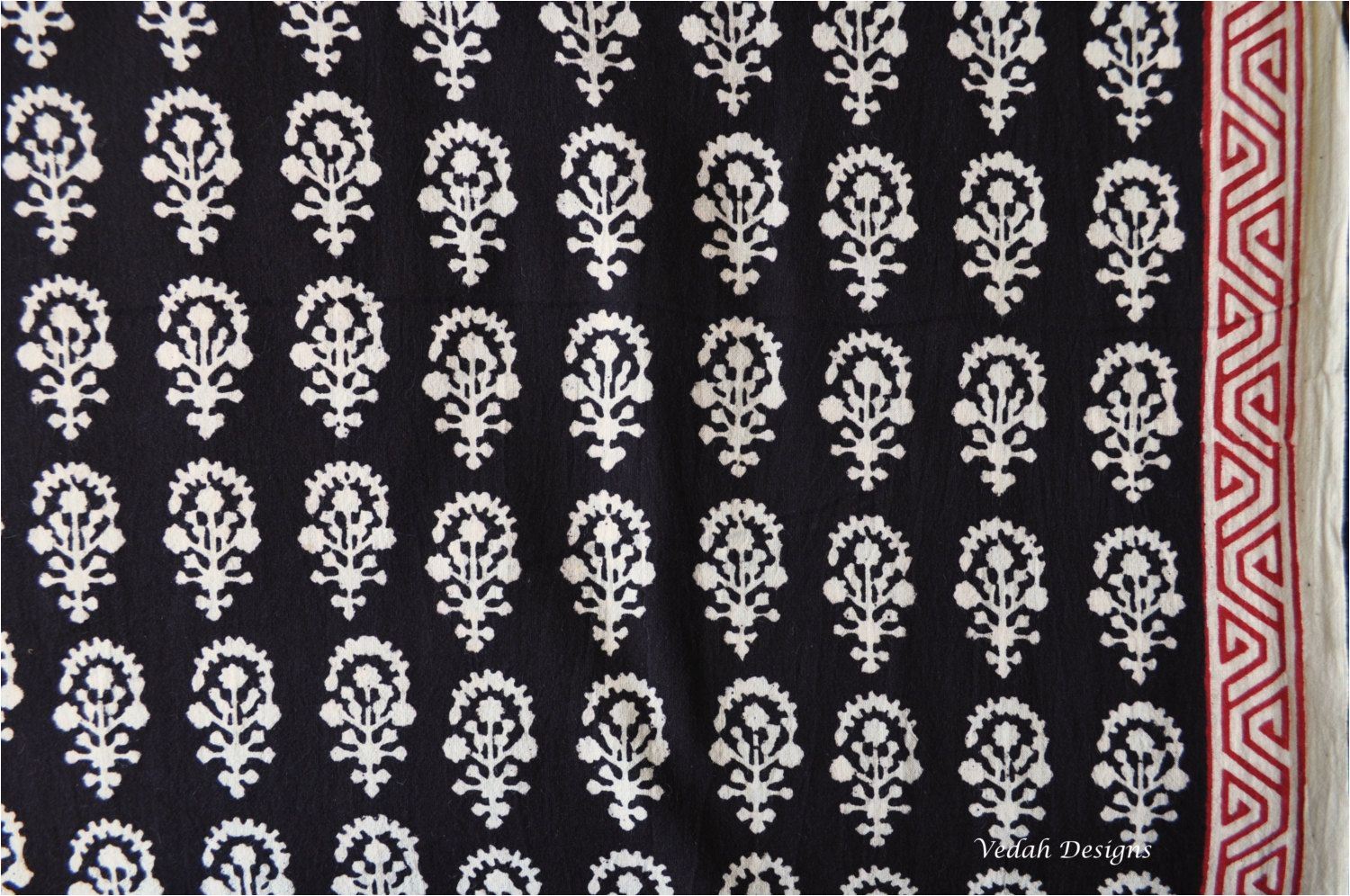 indian flower design black block print fabric indian block print cotton fabric by the yard by