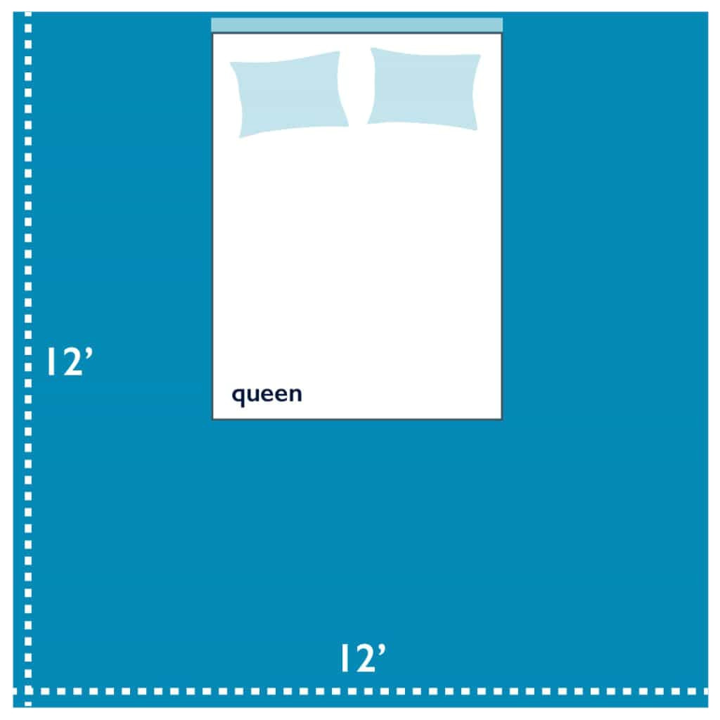 queen size bed in 12 by 12 bedroom