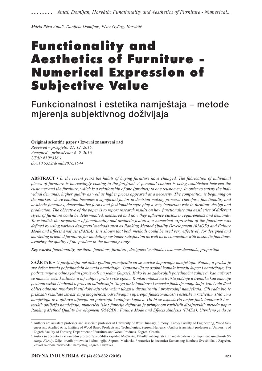 pdf functionality and aesthetics of furniture numerical expression of subjective value